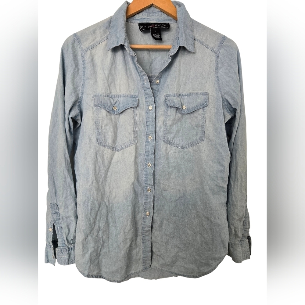Polly & Esther Light Blue Denim Shirt Size Large